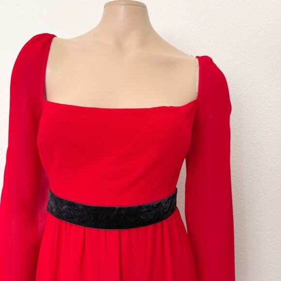 [Reformation] Red Square Neck Long Sleeve Silves Mini Dress NWT Velvet Belt 12 - Picture 8 of 11